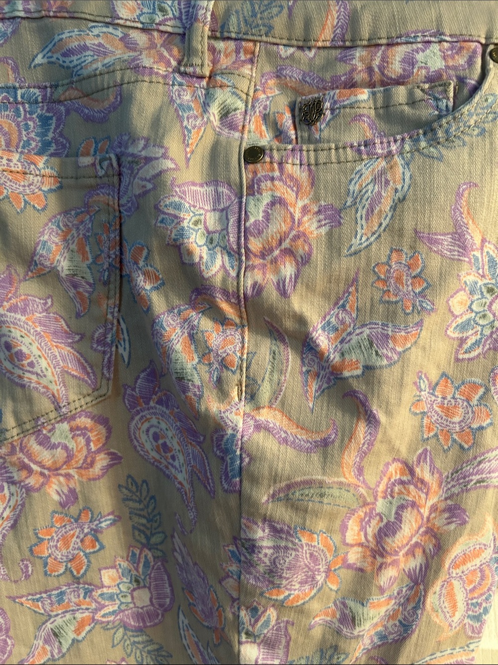 Floral Printed Denim Skirt in Lavender and Peach Bandolino jeans